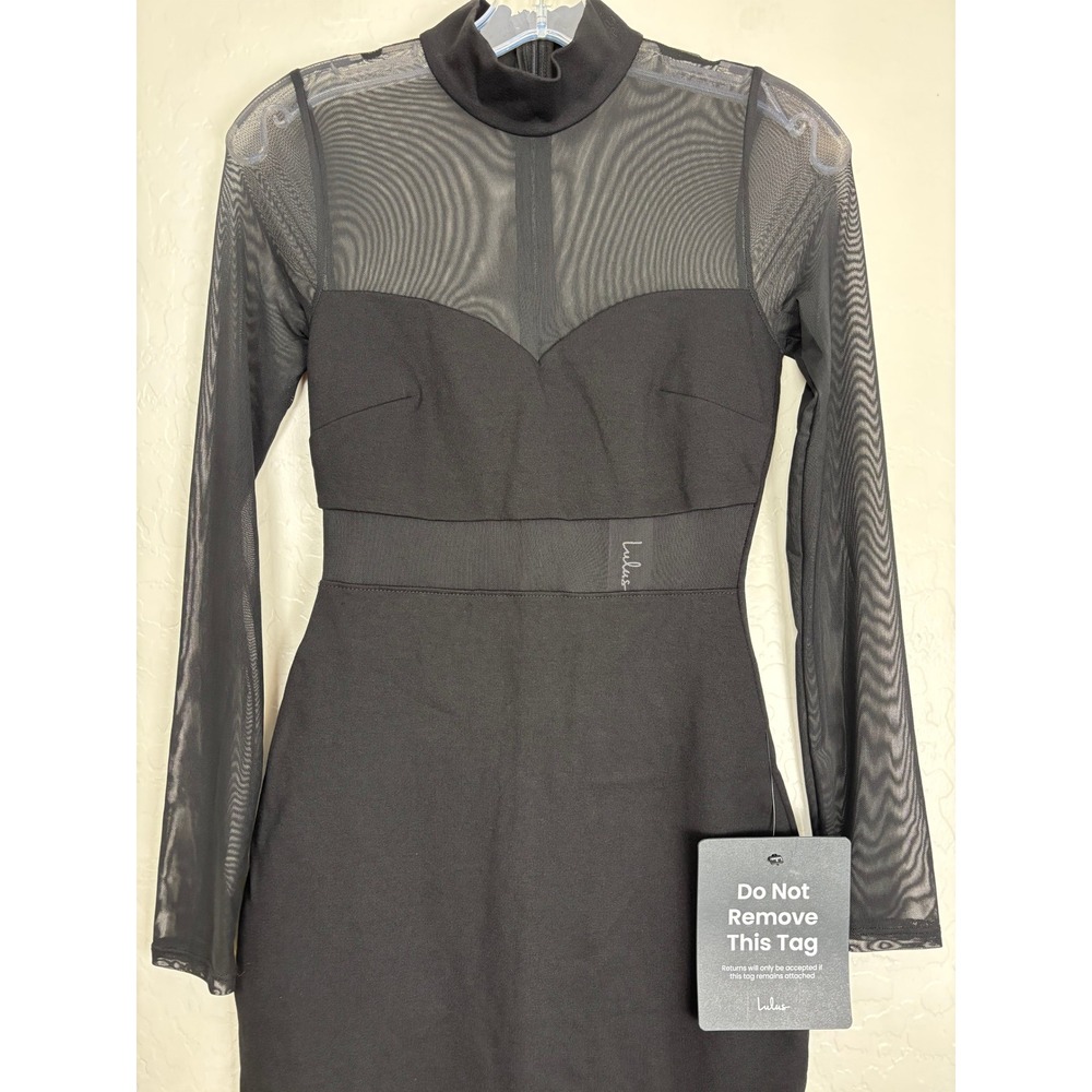 Lulus Sensational Soiree Black Mesh Long Sleeve Bodycon Midi Dress Small 2691 - Picture 4 of 10